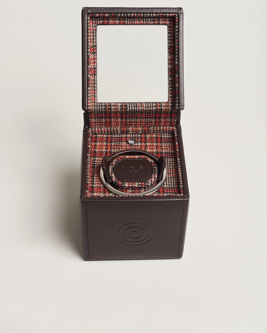 Men | Watch & Jewellery Boxes | WOLF | WM Brown Single Watch Winder Tweed Brown