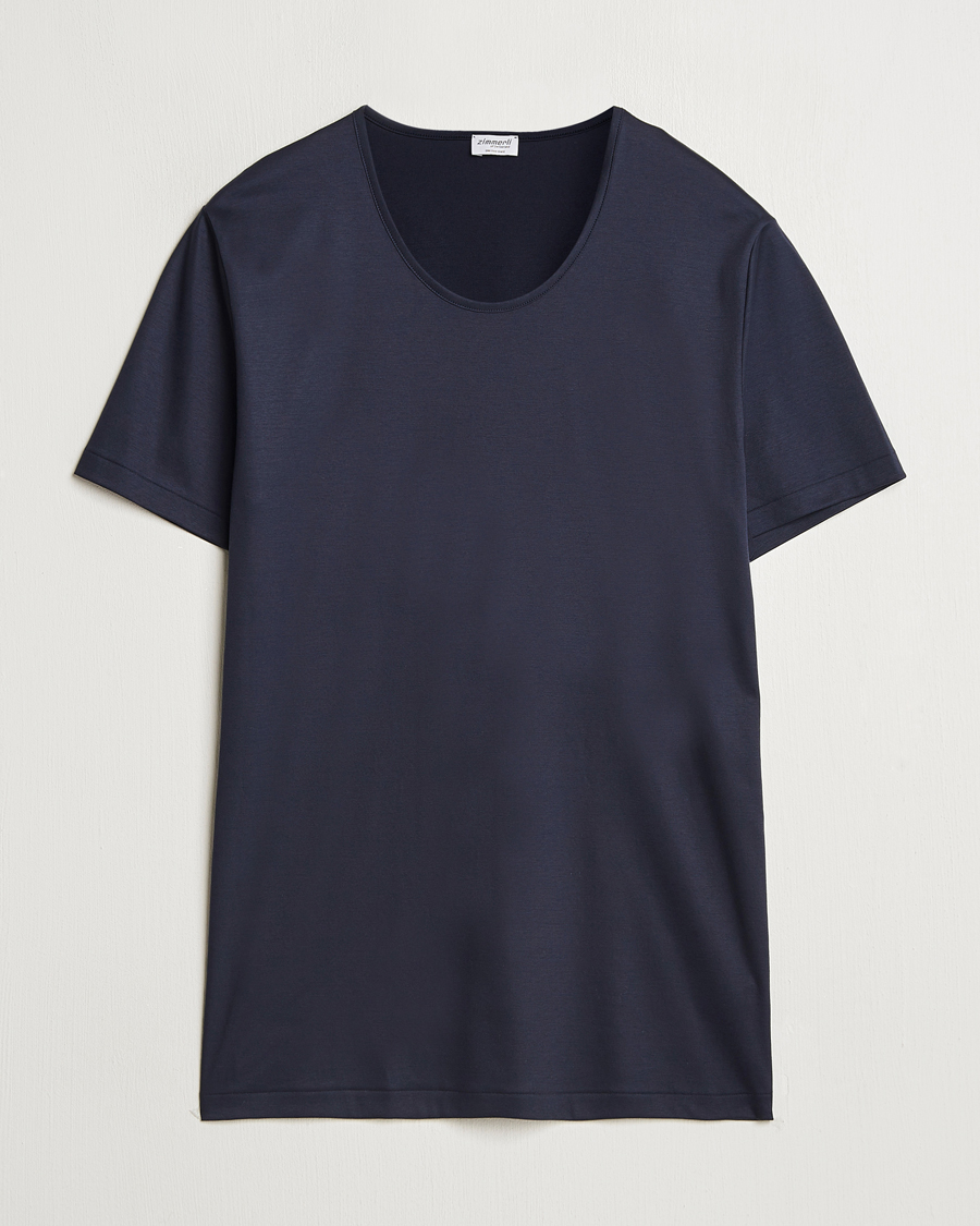 Herren | T-Shirts | Zimmerli of Switzerland | Sea Island Cotton Crew Neck T-shirt Navy