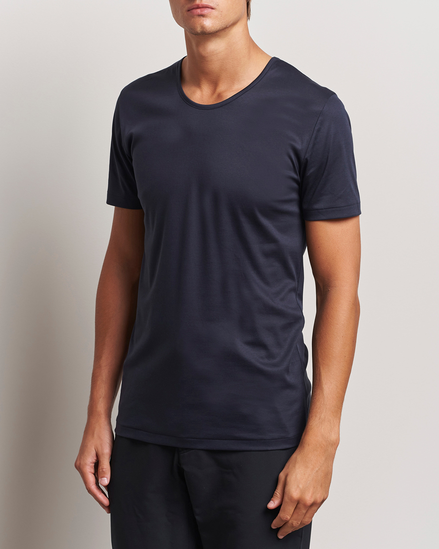 Herren | T-Shirts | Zimmerli of Switzerland | Sea Island Cotton Crew Neck T-shirt Navy