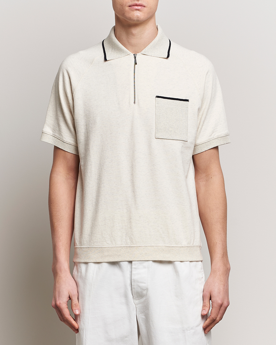 Herren | Preppy Authentic | BEAMS PLUS | Half Zip Light Fleece Polo Oatmeal