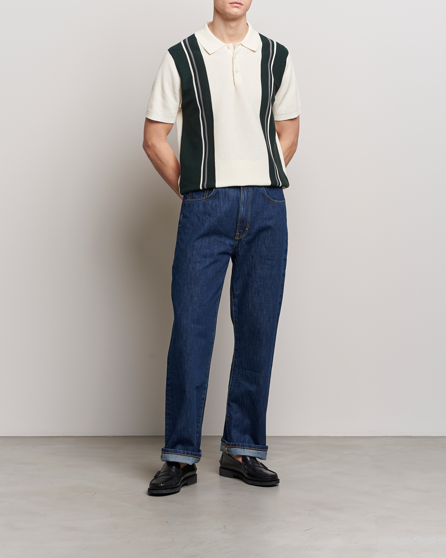 Herren | Poloshirts | BEAMS PLUS | Knit Stripe Short Sleeve Polo White/Green