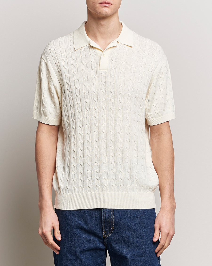 Herren | Kurzarm-Poloshirts | BEAMS PLUS | Cable Knit Short Sleeve Polo Off White