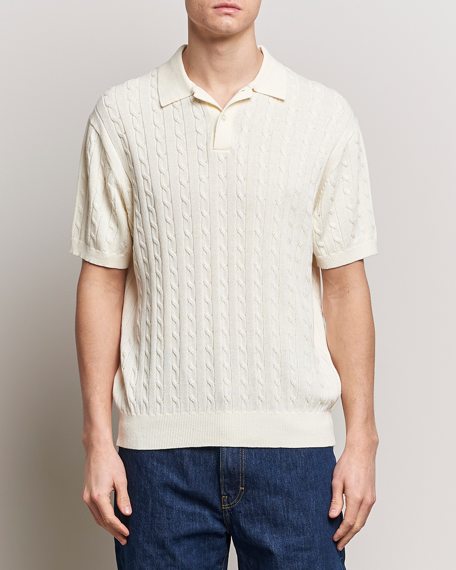 Herren | Poloshirts | BEAMS PLUS | Short Sleeve Cable Polo Off White