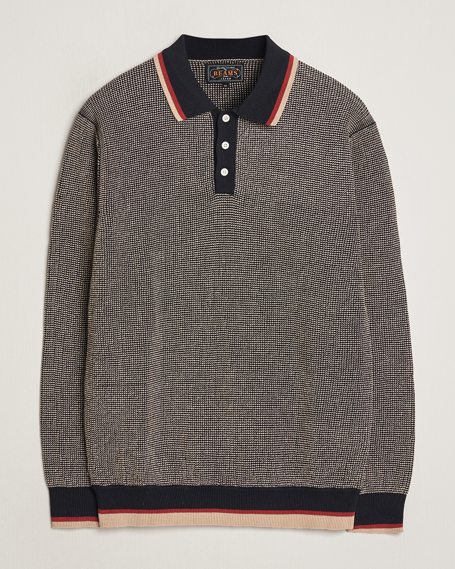 Herren | Pullover | BEAMS PLUS | Slab Knit Long Sleeve Polo Black