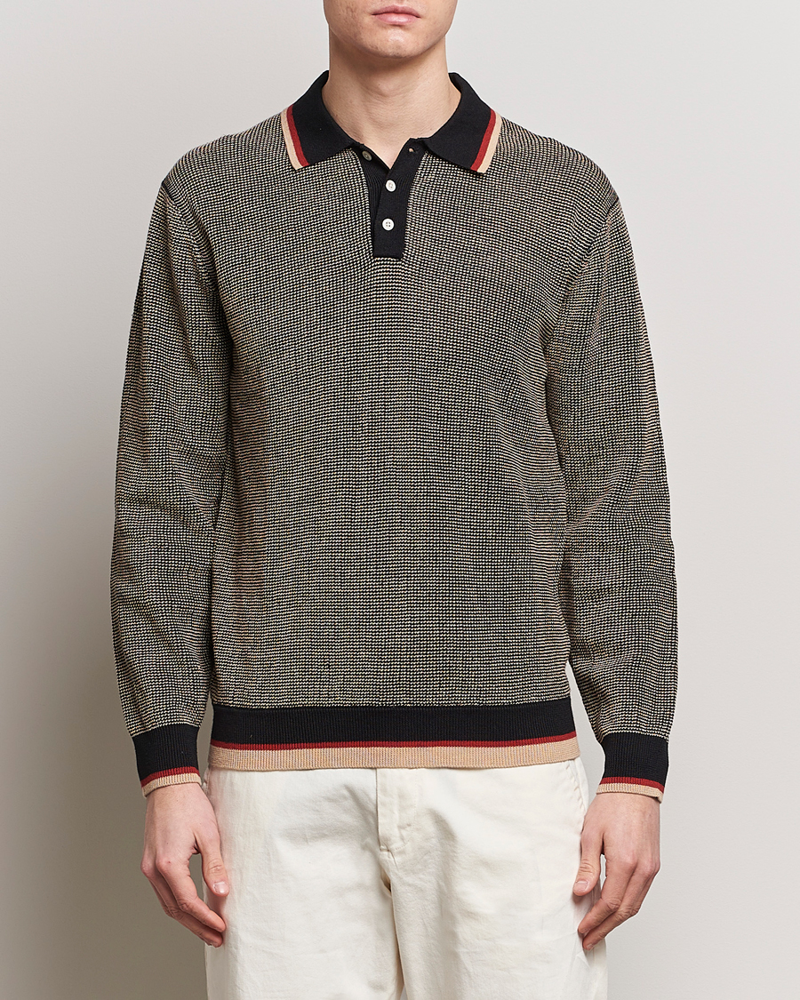 Herren | BEAMS PLUS | BEAMS PLUS | Slab Knit Long Sleeve Polo Black