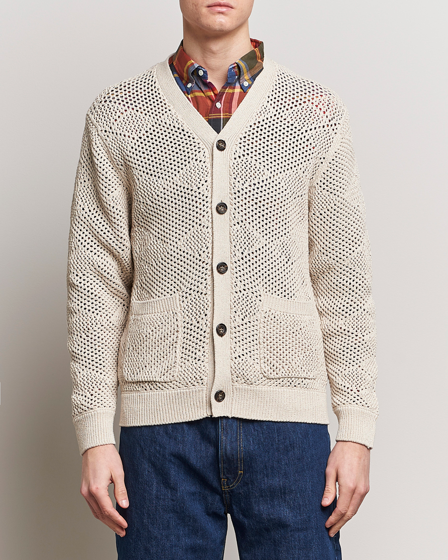 Herren | Preppy Authentic | BEAMS PLUS | Argyle Mesh Cardigan Light Beige