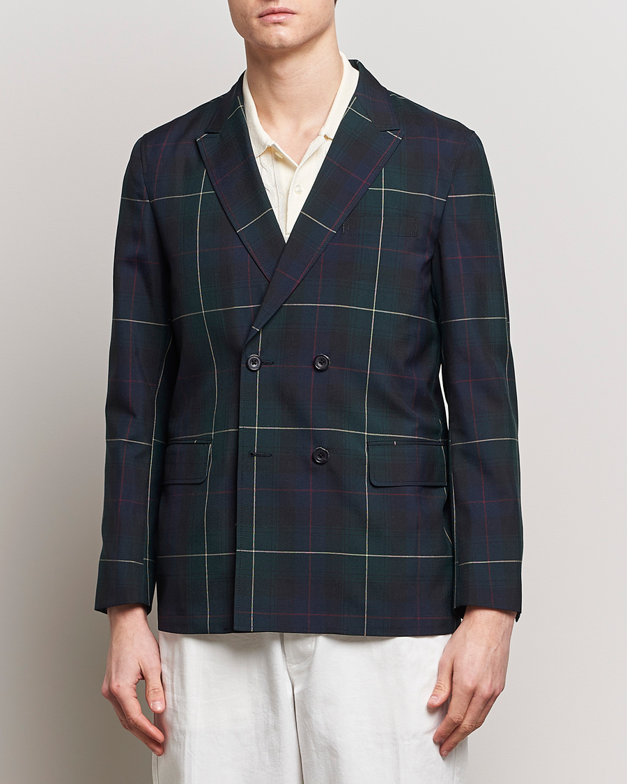 Herren | Preppy Authentic | BEAMS PLUS | Double Breasted Plaid Wool Blazer Green Plaid