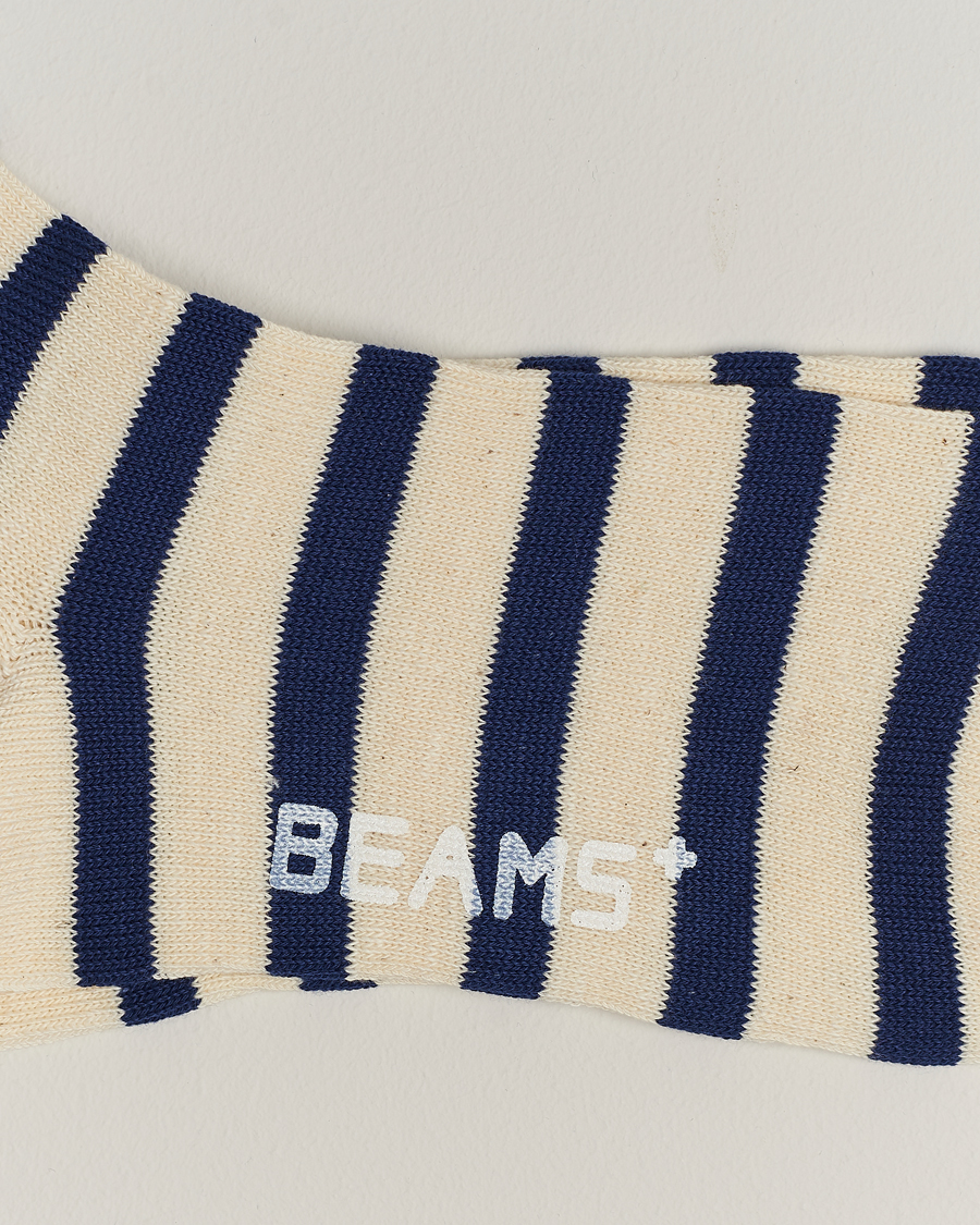 Herren | Preppy Authentic | BEAMS PLUS | 2 Tone Striped Socks White/Navy