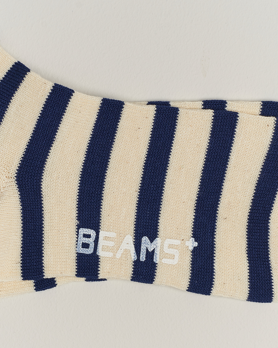 Herren | Wardrobe basics | BEAMS PLUS | 2 Tone Striped Socks White/Navy