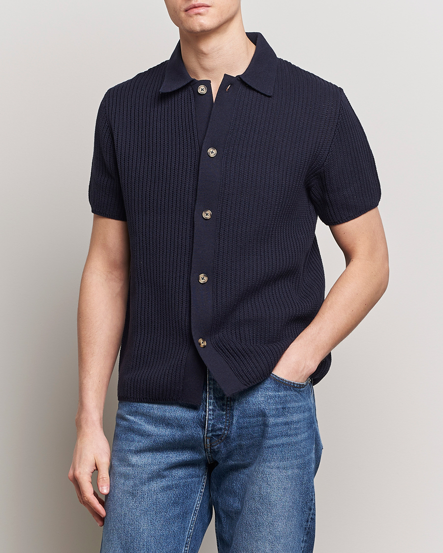 Herr | Nya varumärken | LES DEUX | Gustavo Knitted Shirt Dark Navy