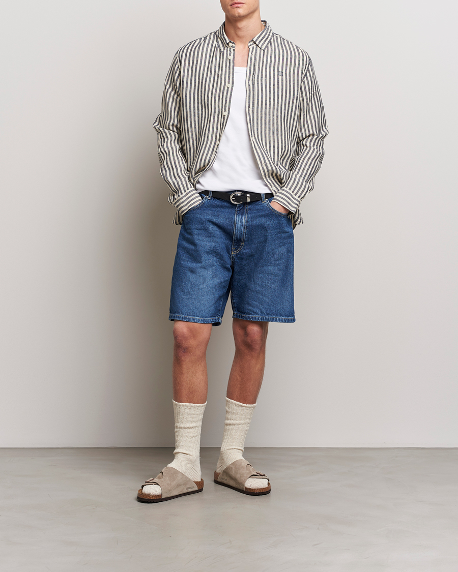 Herren | Hemden | LES DEUX | Kristian Striped Linen Button Down Shirt Ivory/Navy