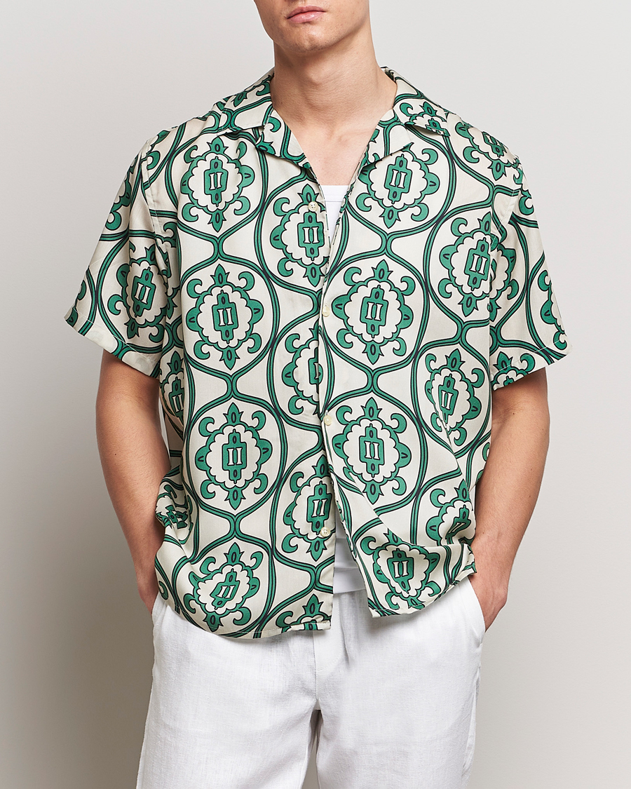 Herren | Hemden | LES DEUX | Ornament Print Tencel Shirt Ivory/Green