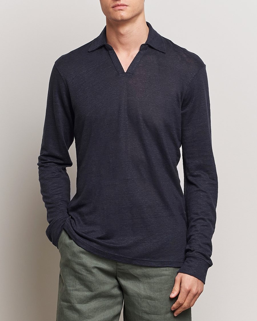 Herren | Neue Produktbilder | Orlebar Brown | Felix Long Sleeve Slub Linen Polo Night Iris