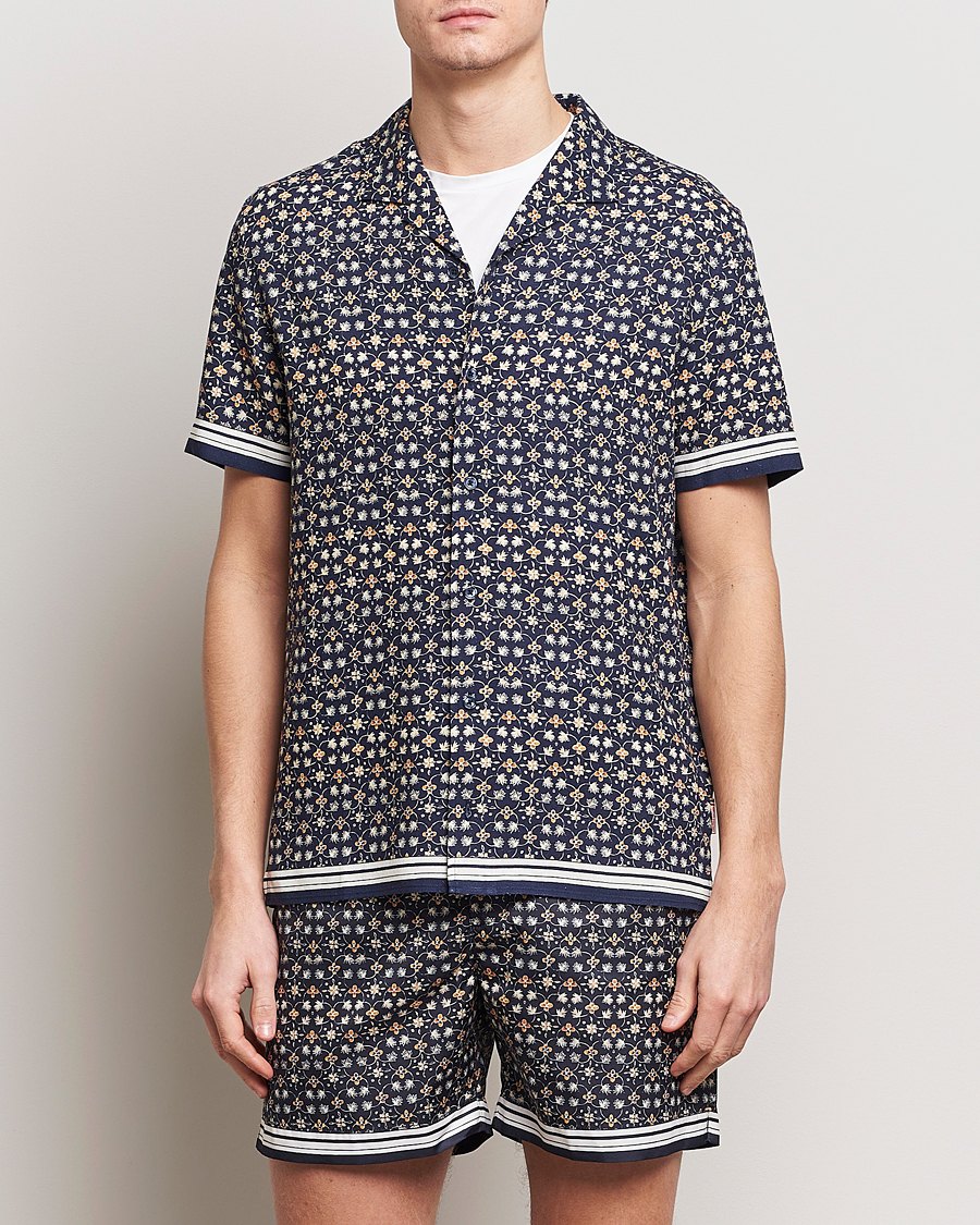 Herren | Orlebar Brown | Orlebar Brown | Hibbert Fiore Viscose/Linen Printed Shirt Night Iris