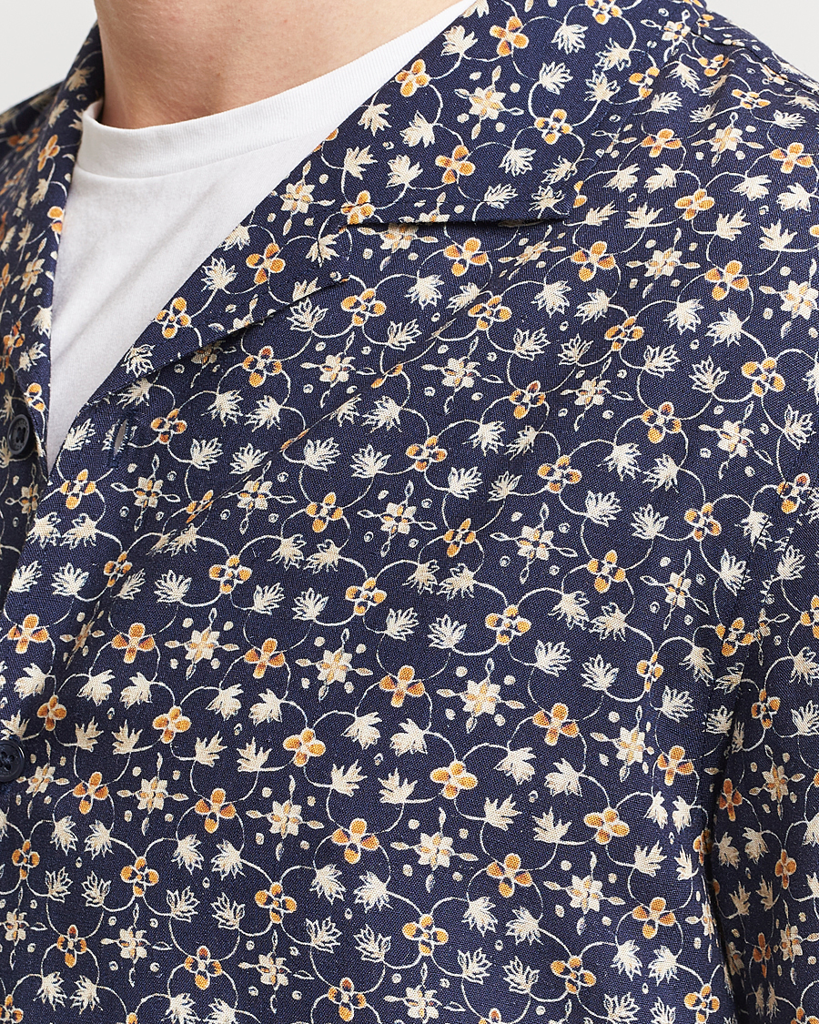 Herren | Hemden | Orlebar Brown | Hibbert Fiore Viscose/Linen Printed Shirt Night Iris