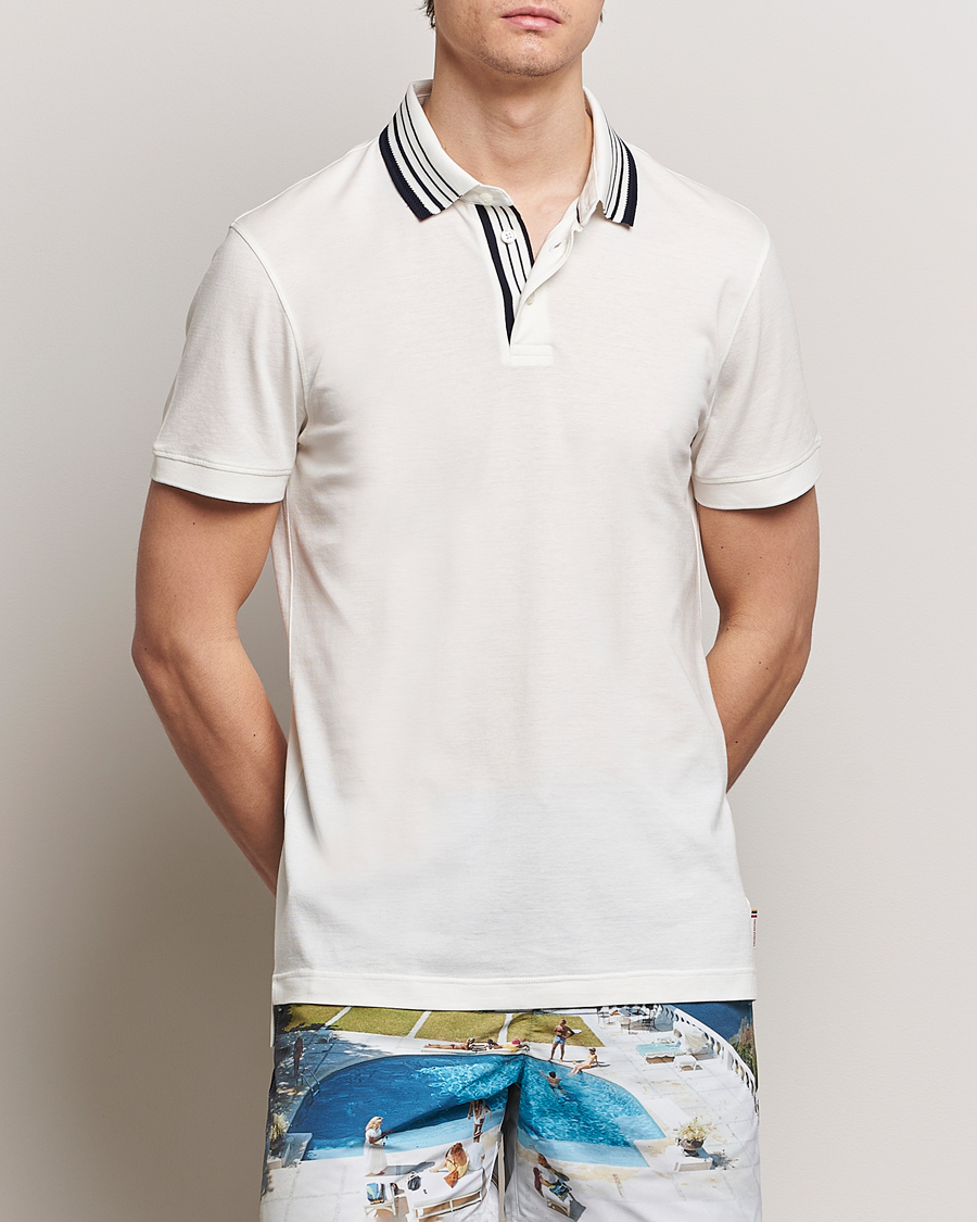 Herren | Poloshirts | Orlebar Brown | Dominic Border Cotton/Lyocel Polo White Sand