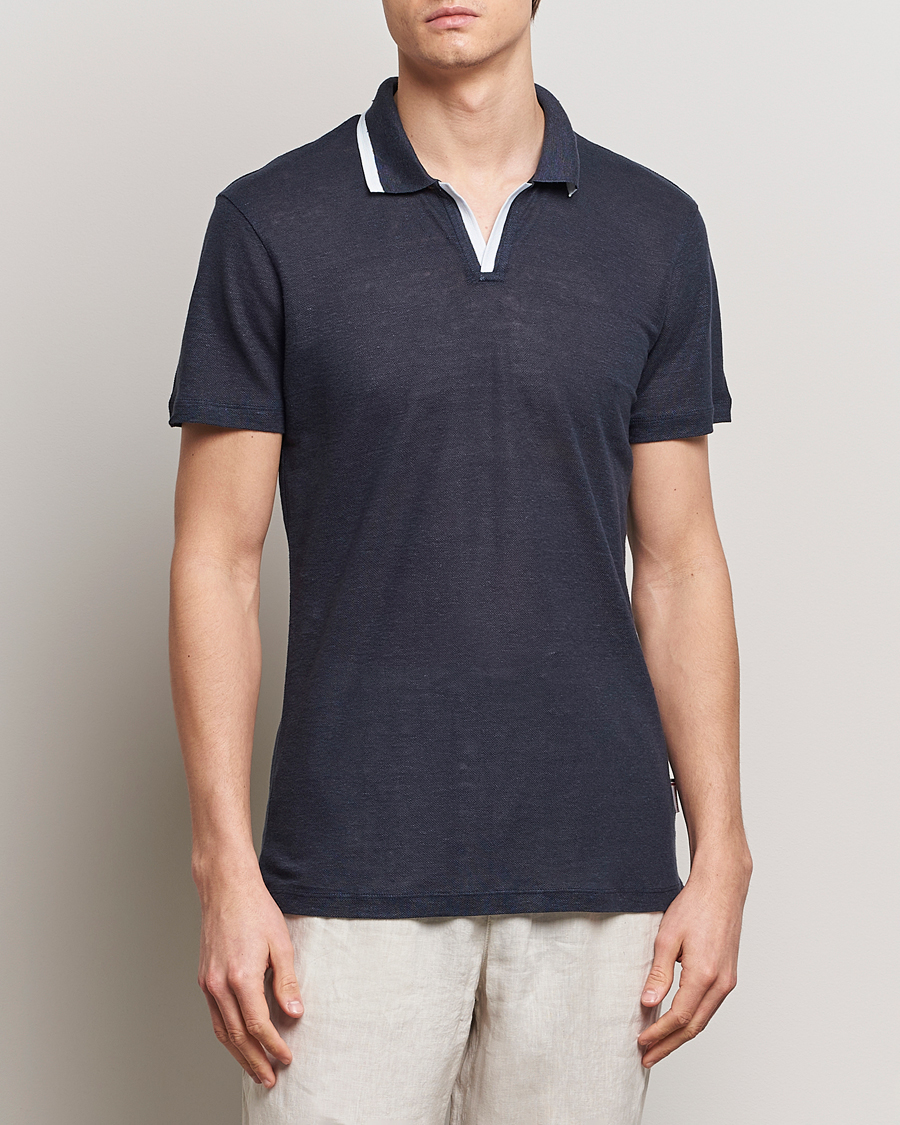 Herren | Poloshirts | Orlebar Brown | Felix Linen Pique Polo Night Iris
