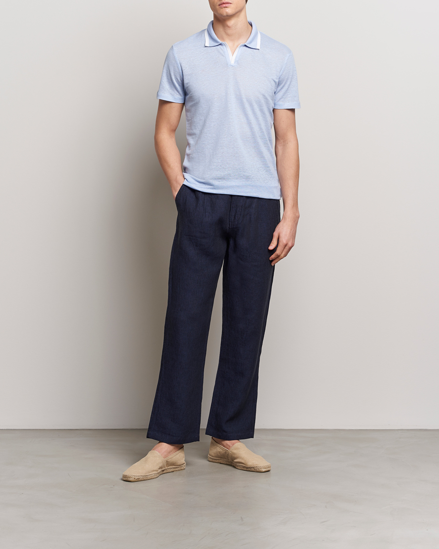 Herren | Poloshirts | Orlebar Brown | Felix Linen Pique Polo Soft Blue