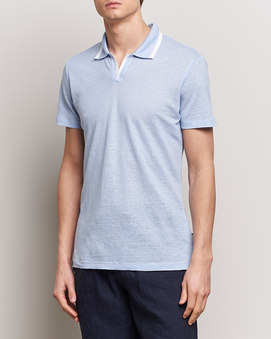 Herren | Poloshirt | Orlebar Brown | Felix Linen Pique Polo Soft Blue