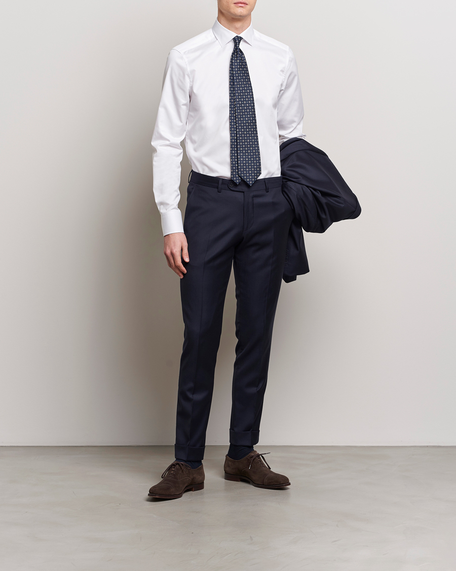Herren | Formelle Hemden | Stenströms | Slimline Cotton Twill Cut Away Shirt White