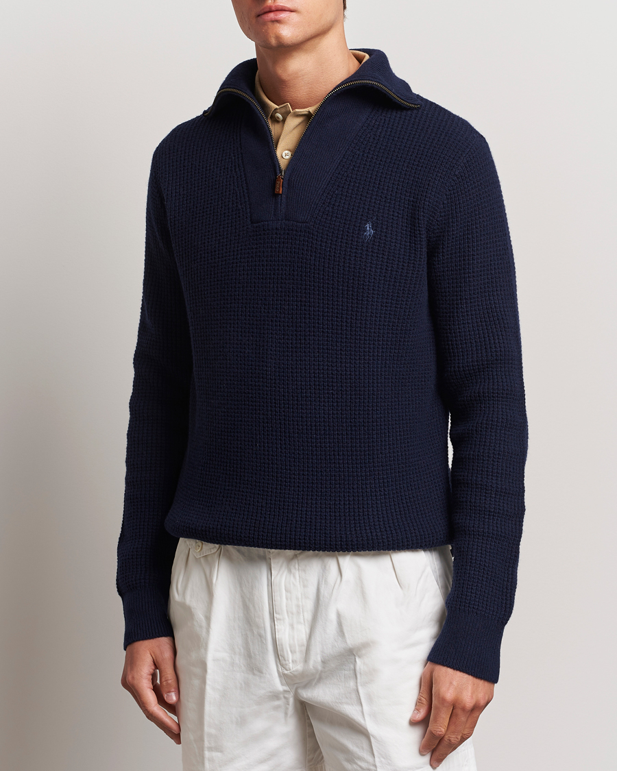Herren |  | Polo Ralph Lauren | Cotton/Wool Knitted Half Zip Hunter Navy