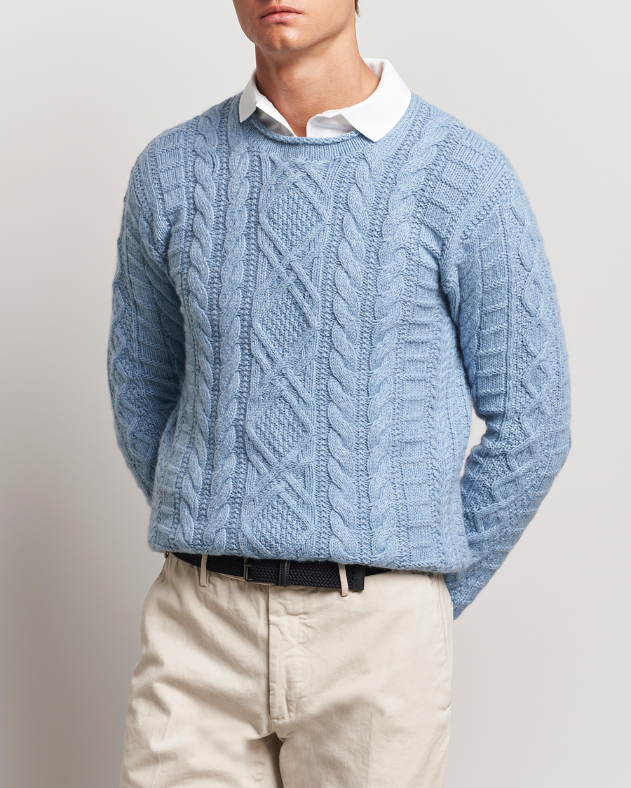 Herren |  | Polo Ralph Lauren | Cotton Aran Knitted Sweater Light Chambray Heather