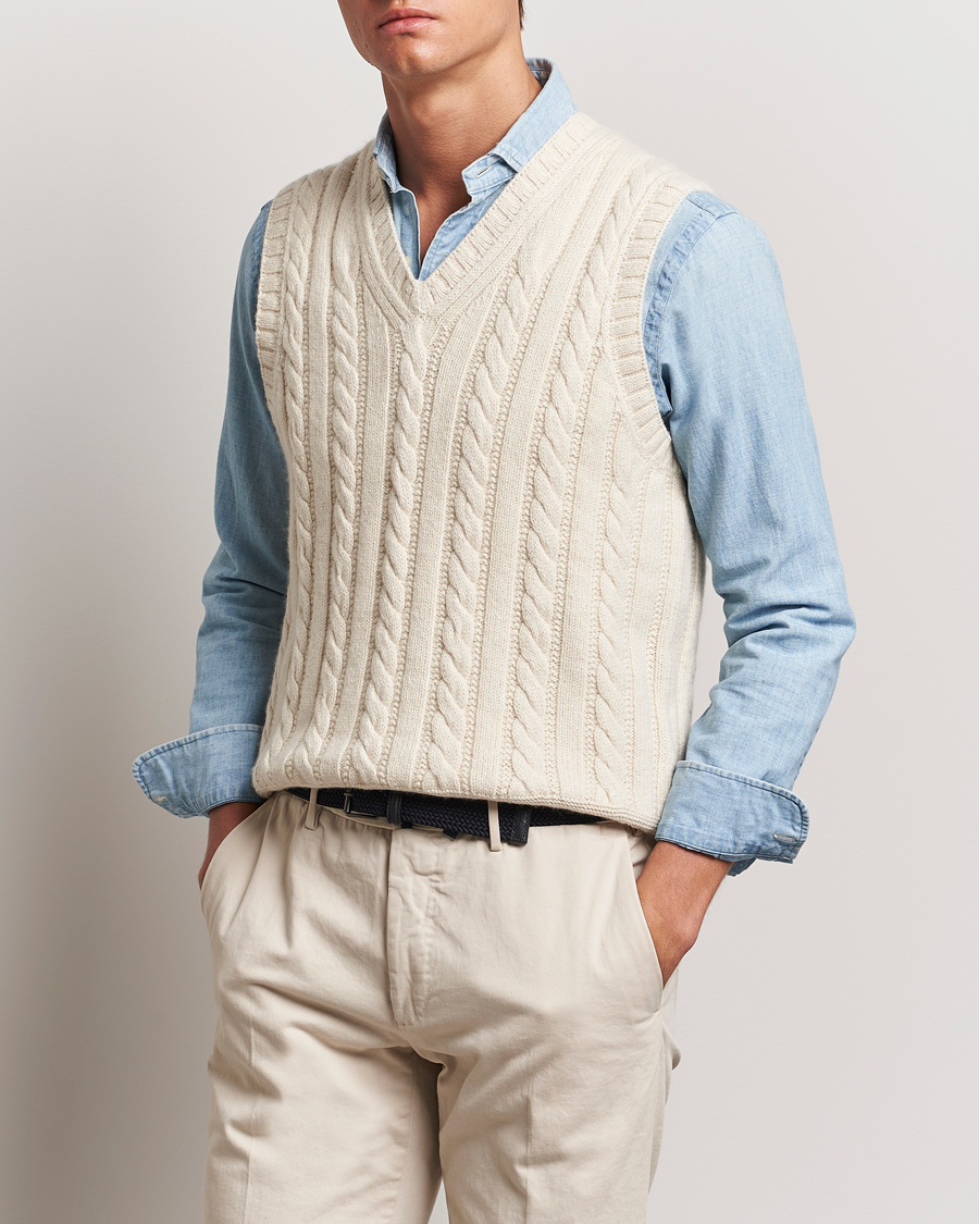 Herren |  | Polo Ralph Lauren | Cotton Aran Knitted Vest Cream
