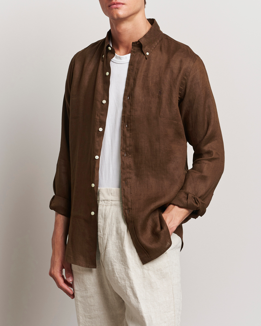 Herren |  | Polo Ralph Lauren | Custom Fit Linen Button Down Chocolate Mousse