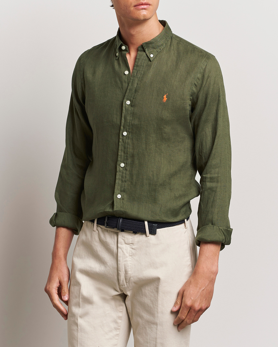 Herren |  | Polo Ralph Lauren | Slim Fit Linen Button Down Shirt Thermal Green