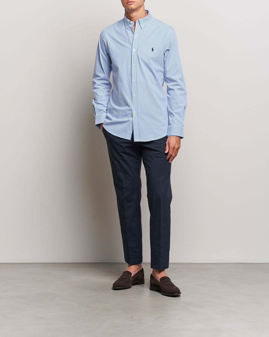 Herren | Hemden | Polo Ralph Lauren | Slim Fit Striped Poplin Shirt Light Blue/White