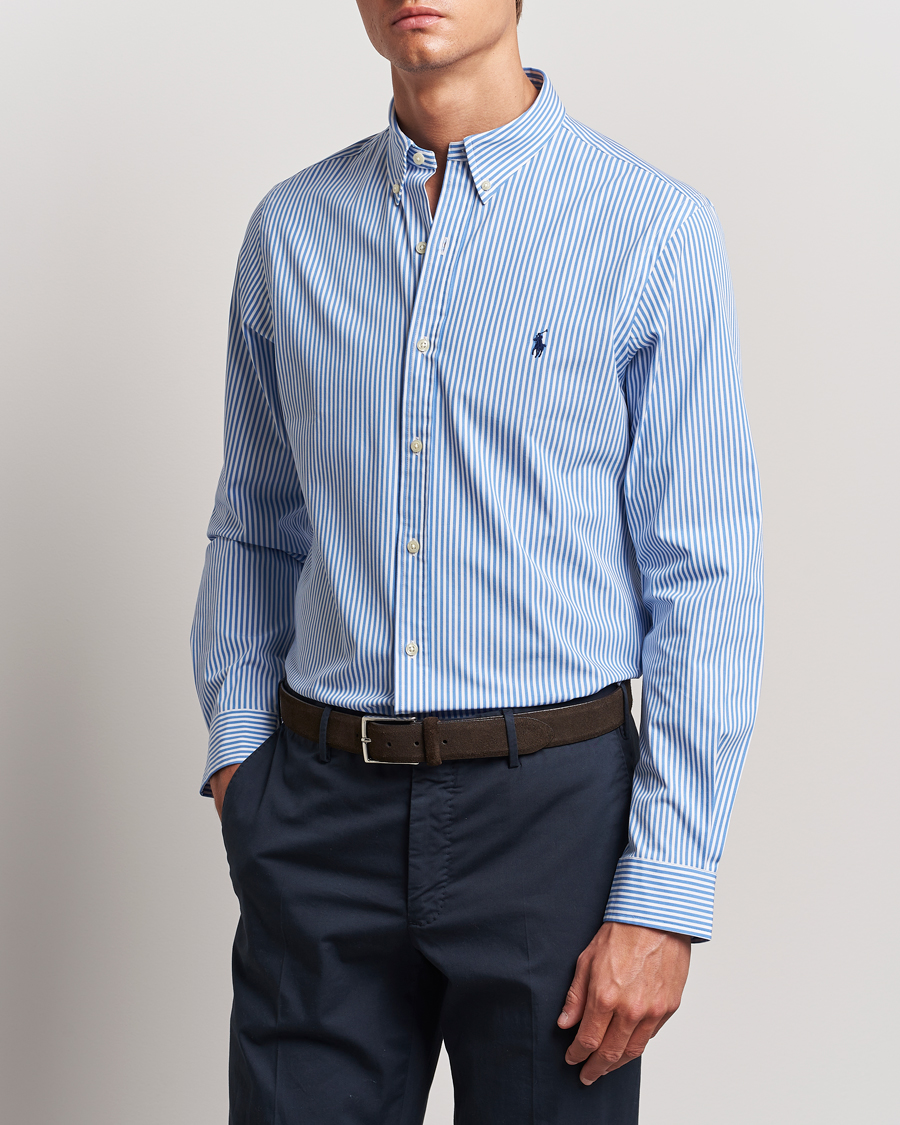 Herren |  | Polo Ralph Lauren | Slim Fit Striped Poplin Shirt Light Blue/White
