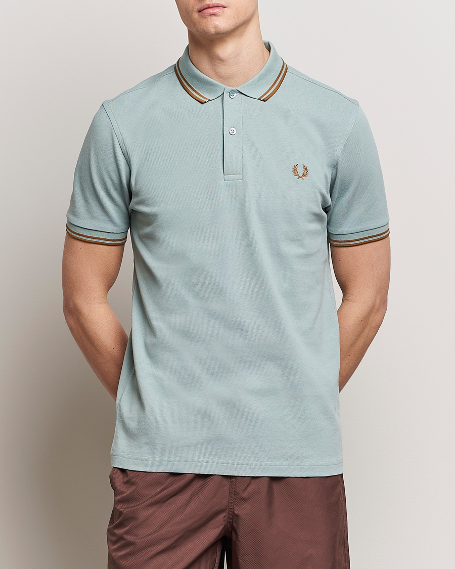 Men |  | Fred Perry | Twin Tipped Polo Shirt Silver Blue