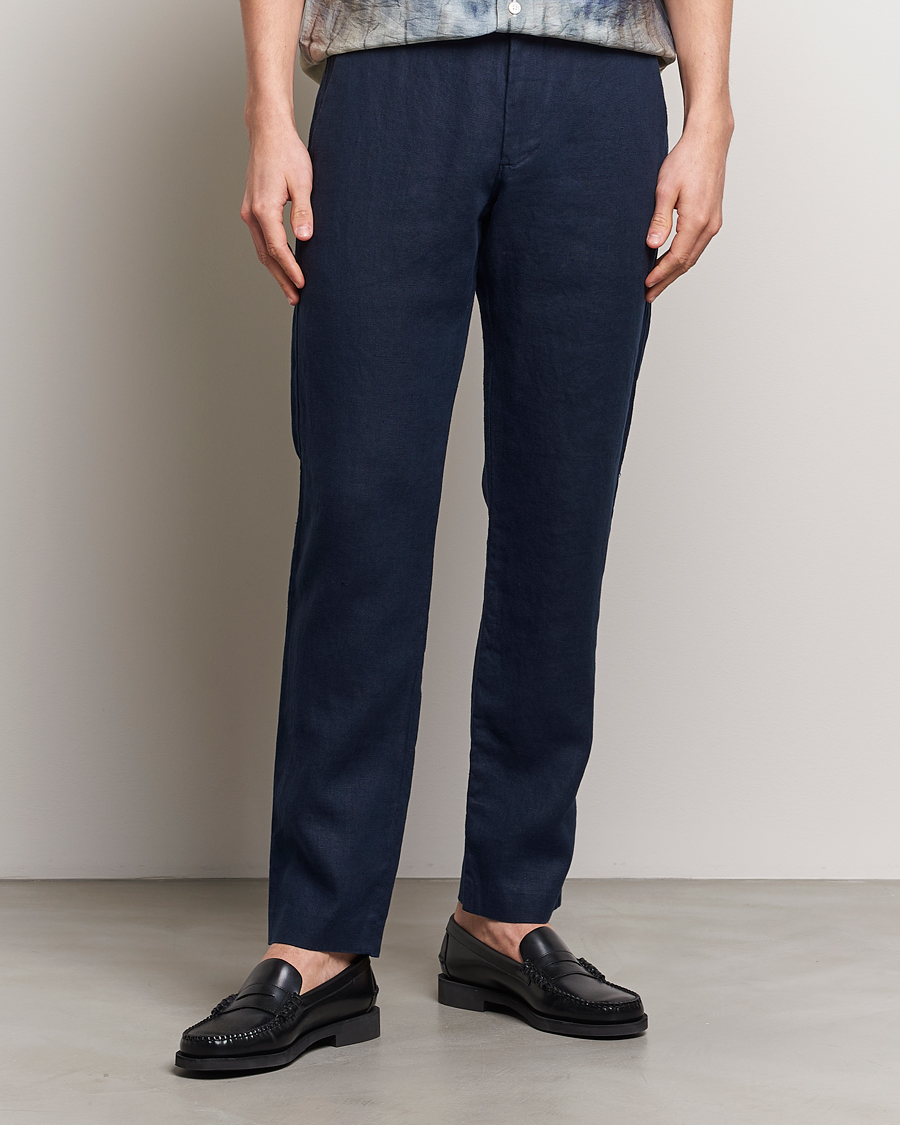 Herren | The Linen Lifestyle | NN07 | Theo Linen Trousers Navy Blue