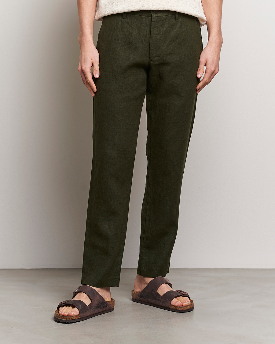 Men | NN07 | NN07 | Theo Linen Trousers Rosin Green