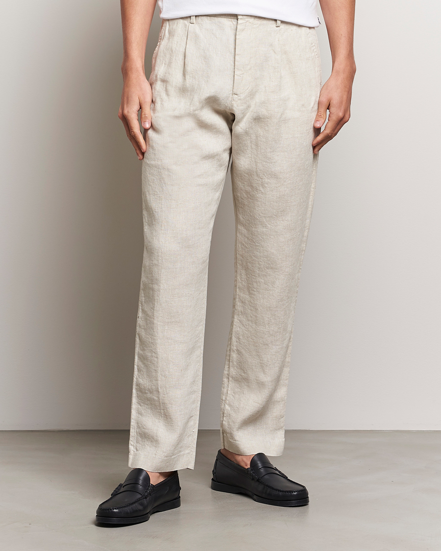 Herren |  | NN07 | Bill Pleated Linen Trousers Oat