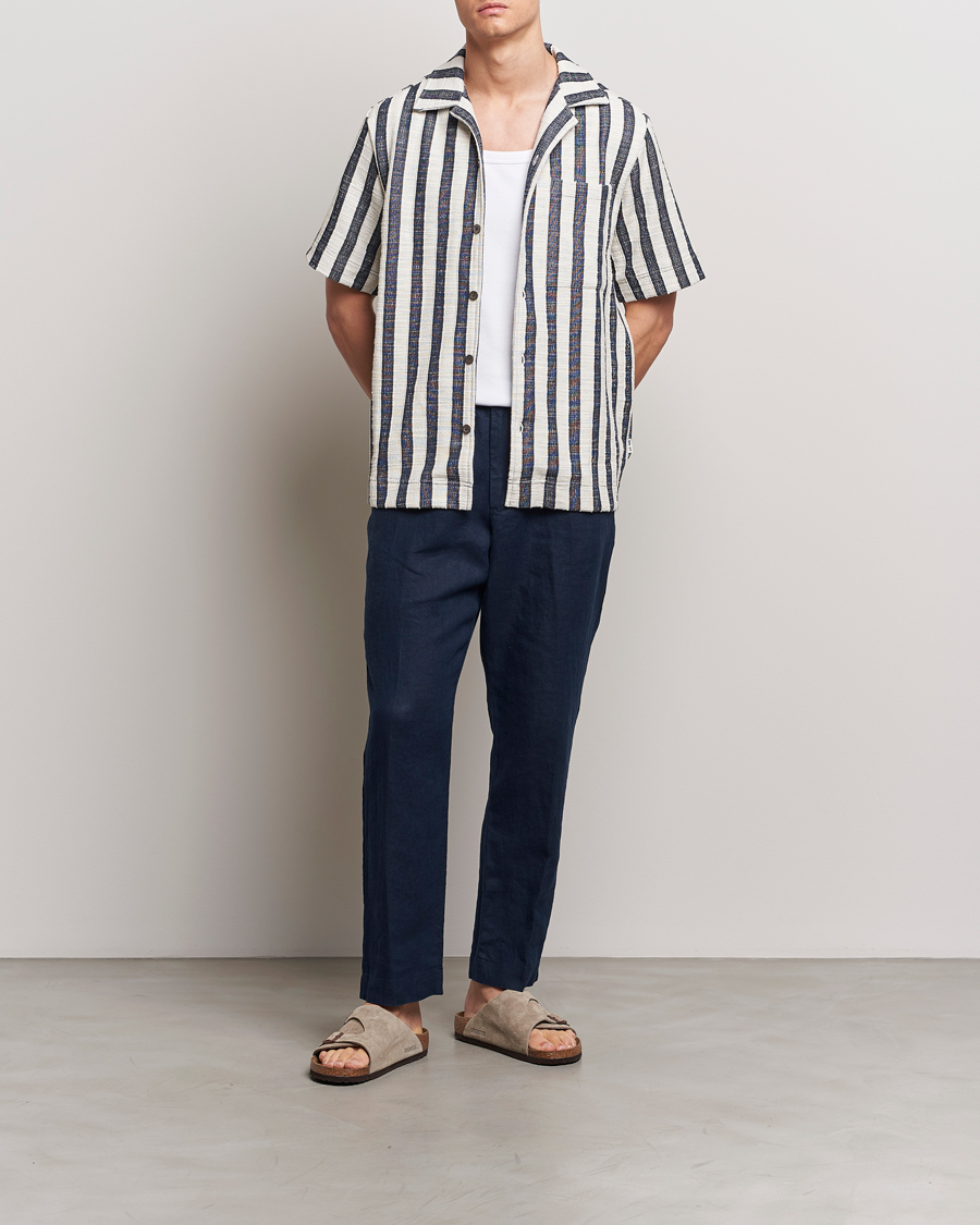 Herren | Hosen | NN07 | Billie Linen Drawstring Trousers Navy Blue