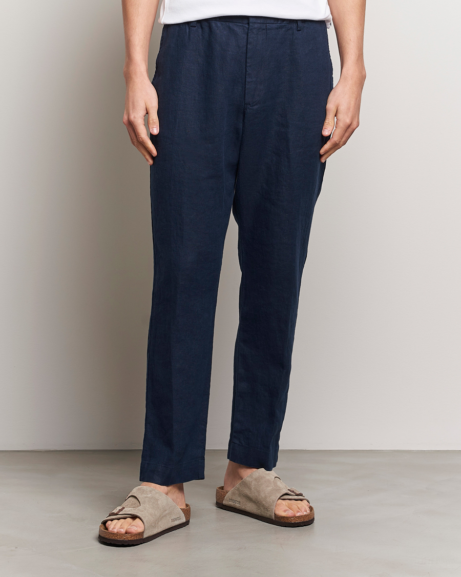 Herren |  | NN07 | Billie Linen Drawstring Trousers Navy Blue