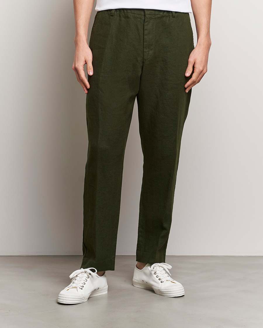 Men | Linen Trousers | NN07 | Billie Linen Drawstring Trousers Rosin Green