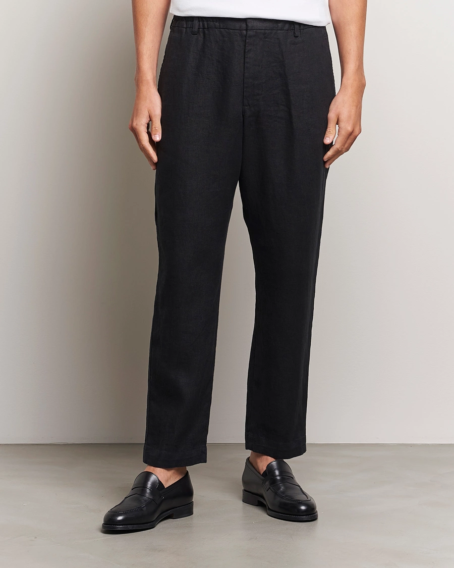 Herren | Neue Produktbilder | NN07 | Billie Linen Drawstring Trousers Black