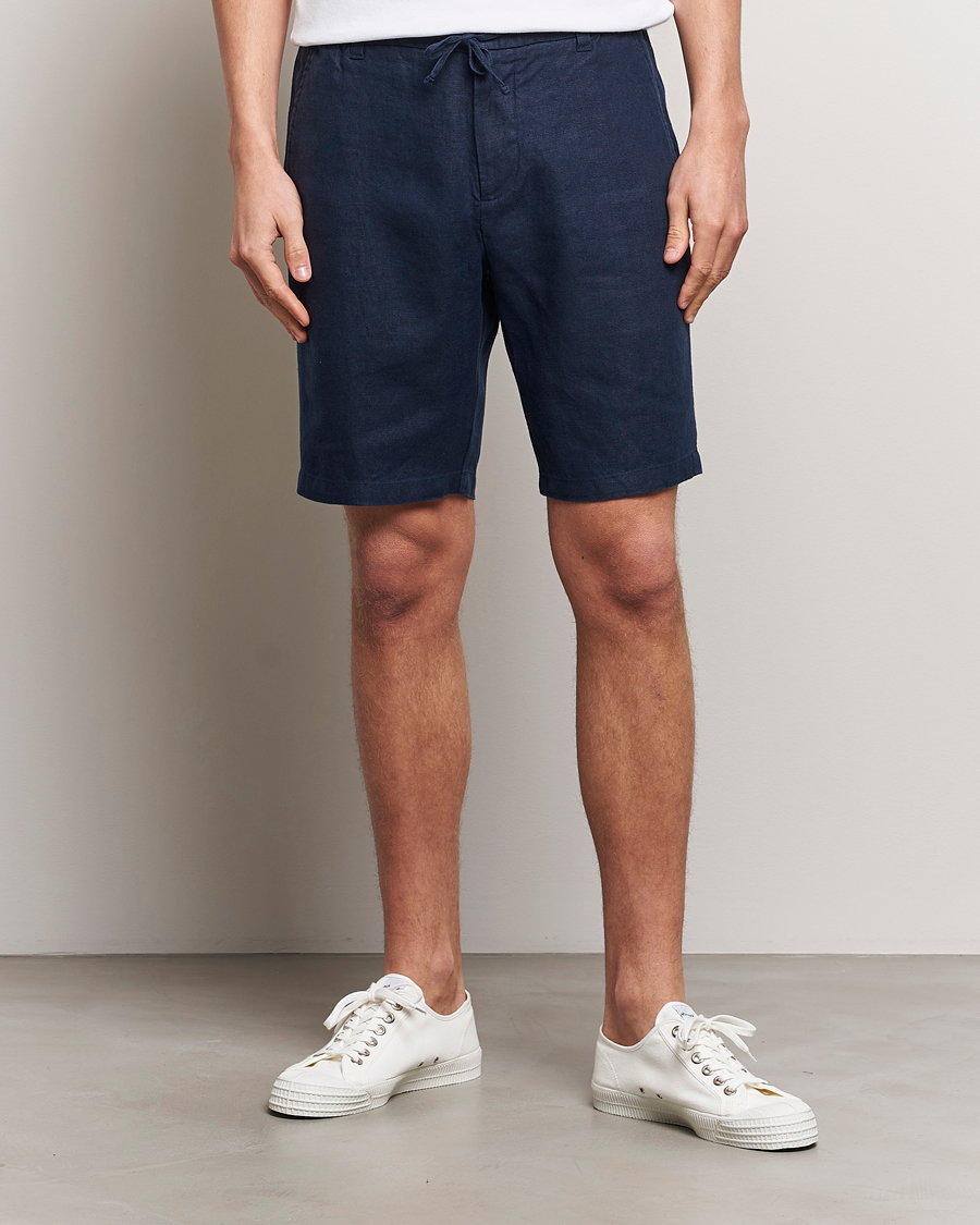 Herren | Leinenshorts | NN07 | Seb Linen Drawstring Shorts Navy Blue