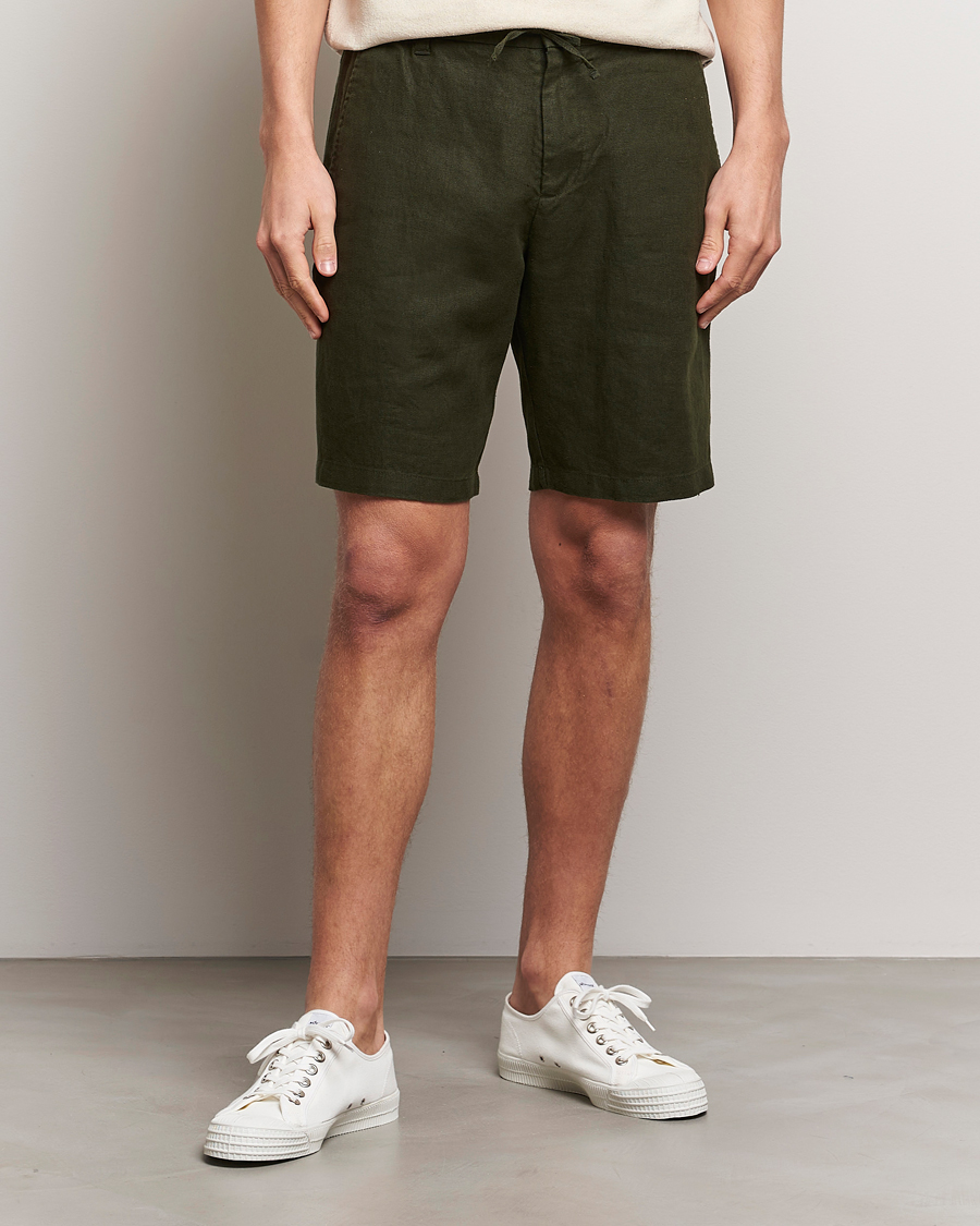 Herr | Kläder | NN07 | Seb Linen Drawstring Shorts Rosin Green