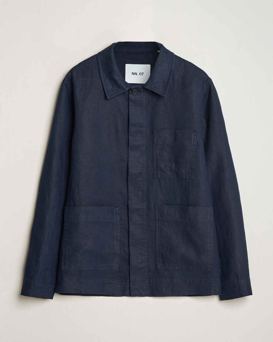 Herren | Hemden | NN07 | Olav Linen Overshirt Navy Blue
