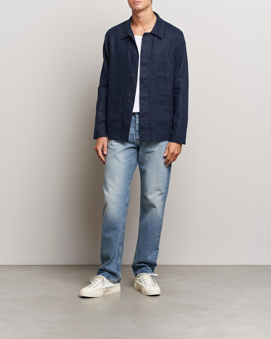 Herren | Hemden | NN07 | Olav Linen Overshirt Navy Blue