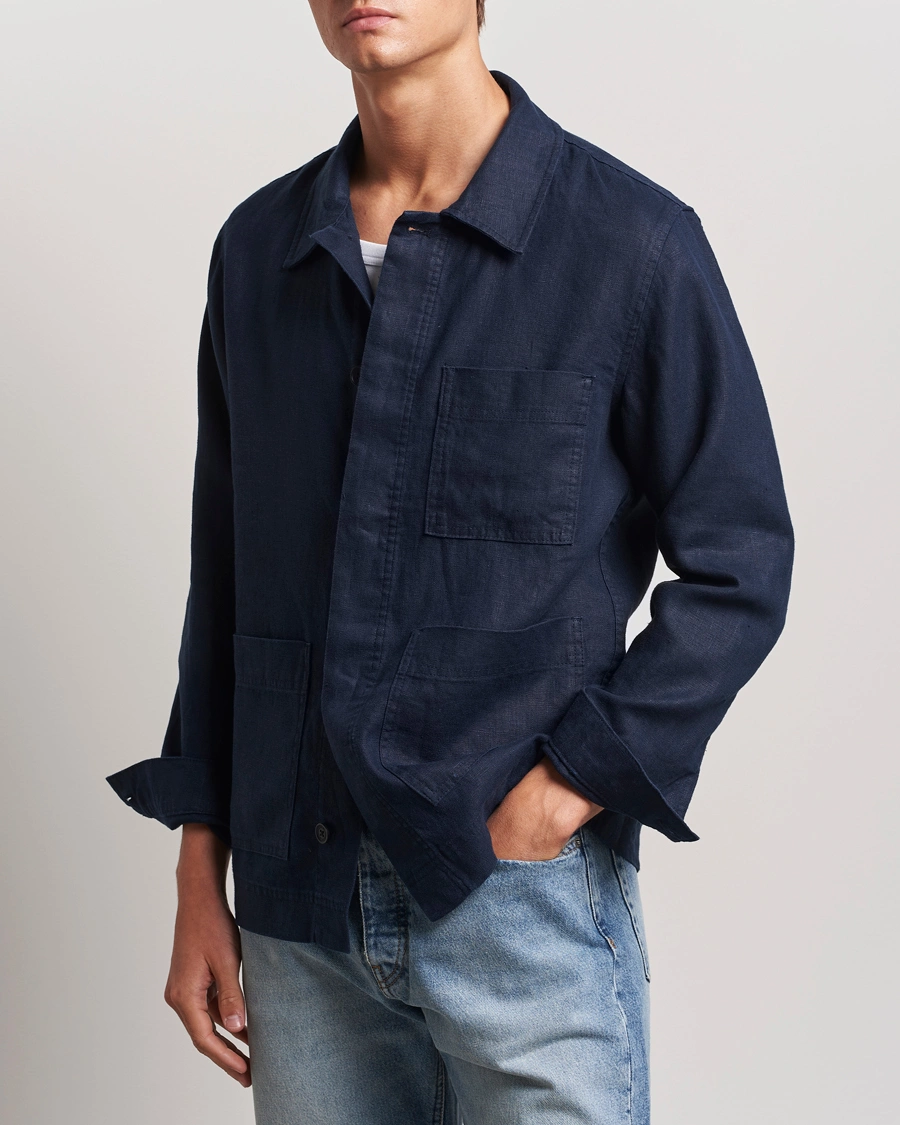 Herren | Hemdjacke | NN07 | Olav Linen Overshirt Navy Blue