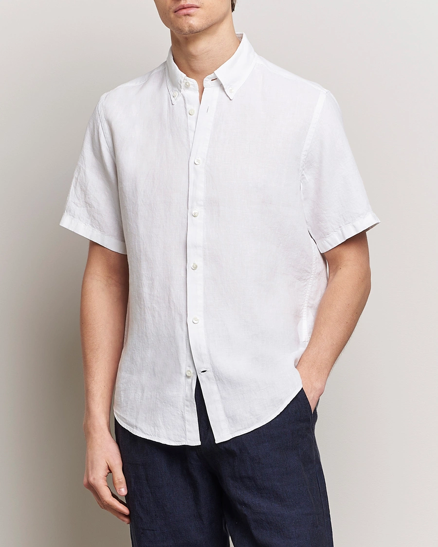 Herren | Hemden | NN07 | Arne Linen Short Sleeve Shirt White