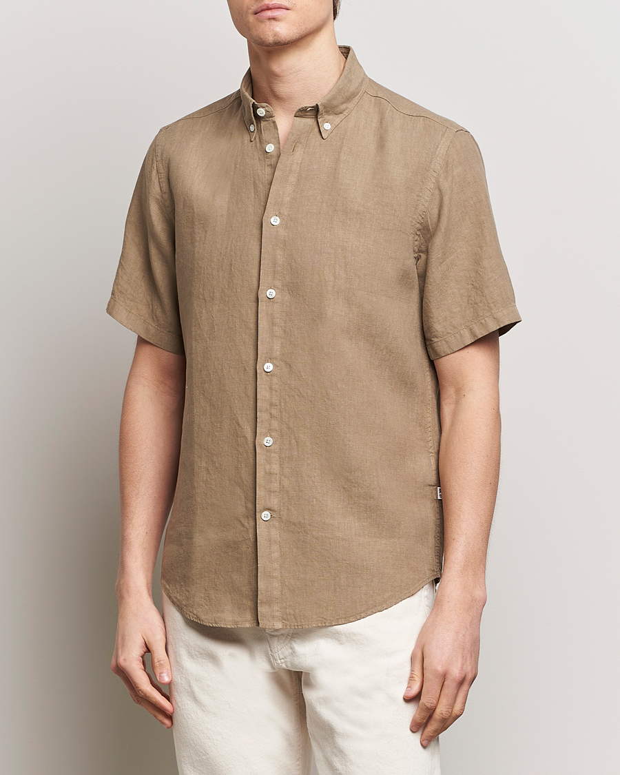 Herren | Hemden | NN07 | Arne Linen Short Sleeve Shirt Greige