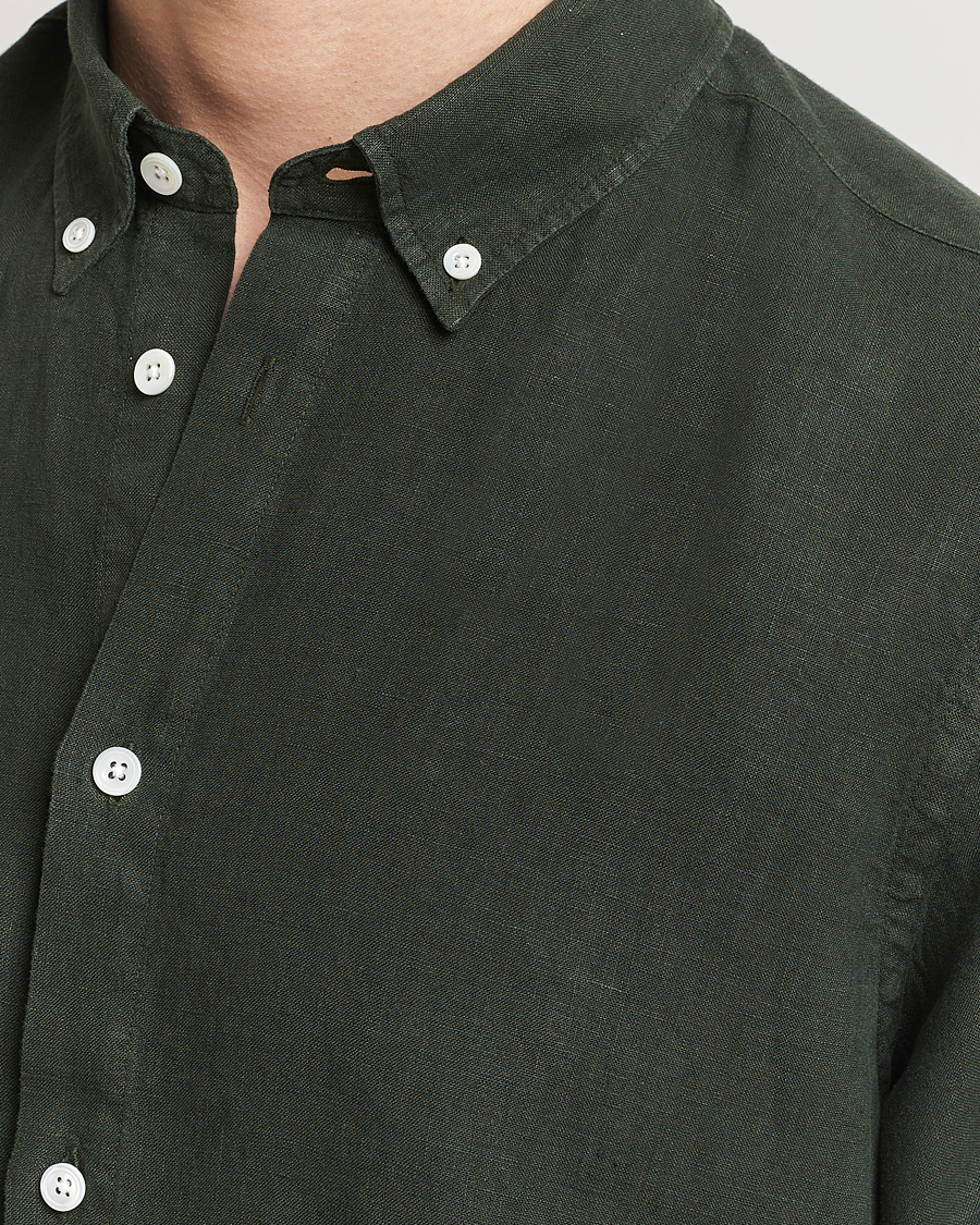 Herren | Hemden | NN07 | Arne Linen Short Sleeve Shirt Rosin Green