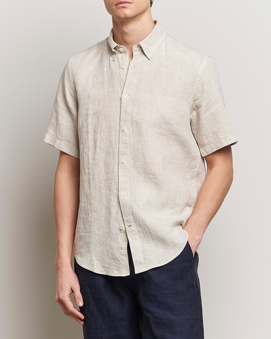 Men | Business & Beyond | NN07 | Arne Linen Short Sleeve Shirt Oat