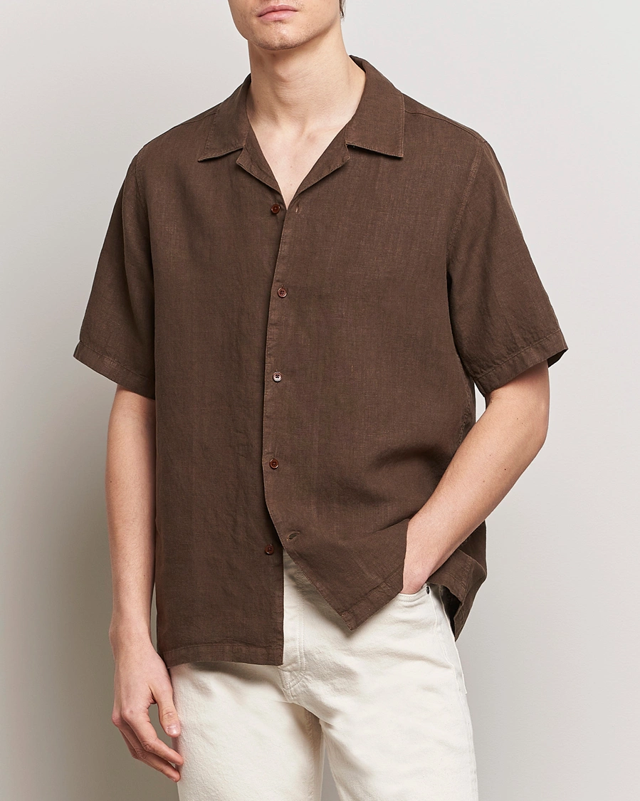 Herren | Kurzarmhemden | NN07 | Julio Linen Resort Shirt Cocoa Brown