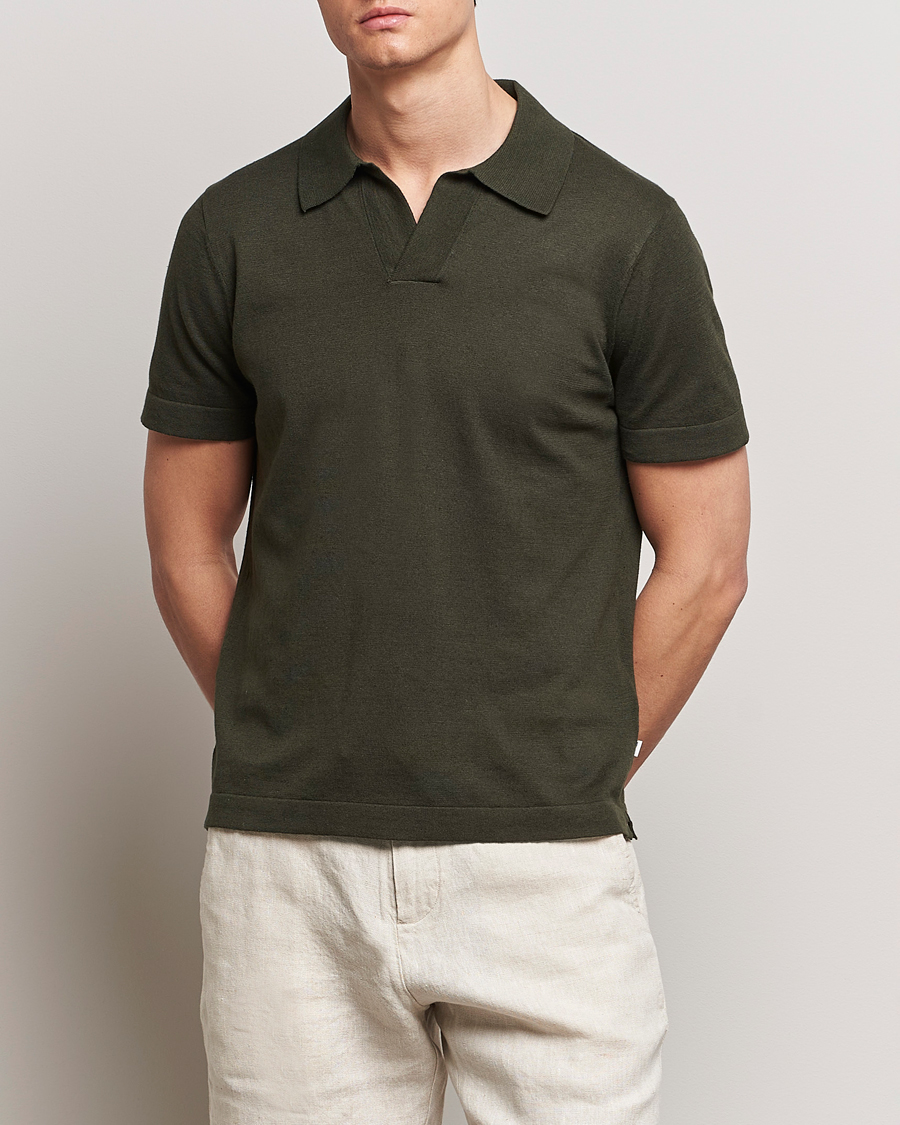 Men | Short Sleeve Polo Shirts | NN07 | Ryan Cotton/Linen Polo Rosin Green